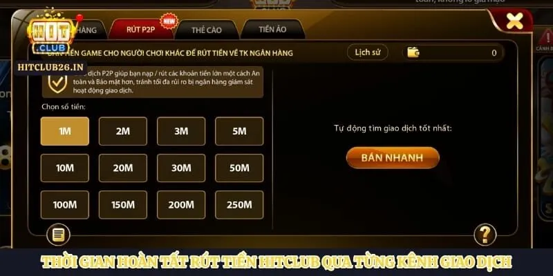 Rút tiền Hitclub 2 Thời gian hoàn tất rút tiền Hitclub qua từng kênh giao dịch